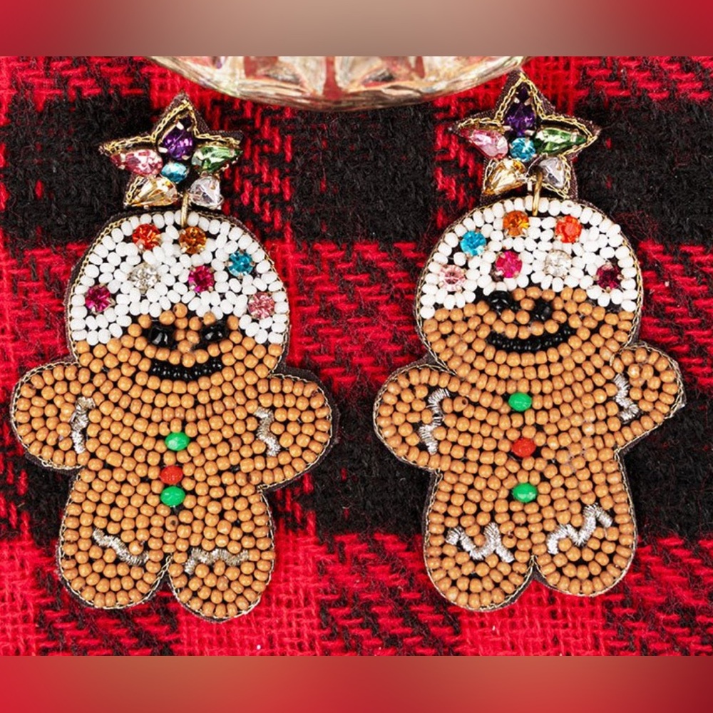 NWT Gingerbread Holiday Beaded Jewel Earrings - Picture 2 of 3